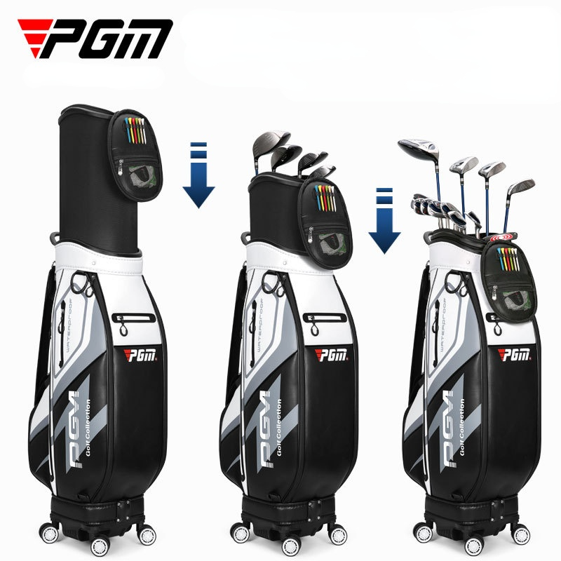 PGM Golf Standard Ball Bag Professional Leather PU Waterproof Golf Cart Club Airbag High Capacity Package With Wheel QB099 · v5